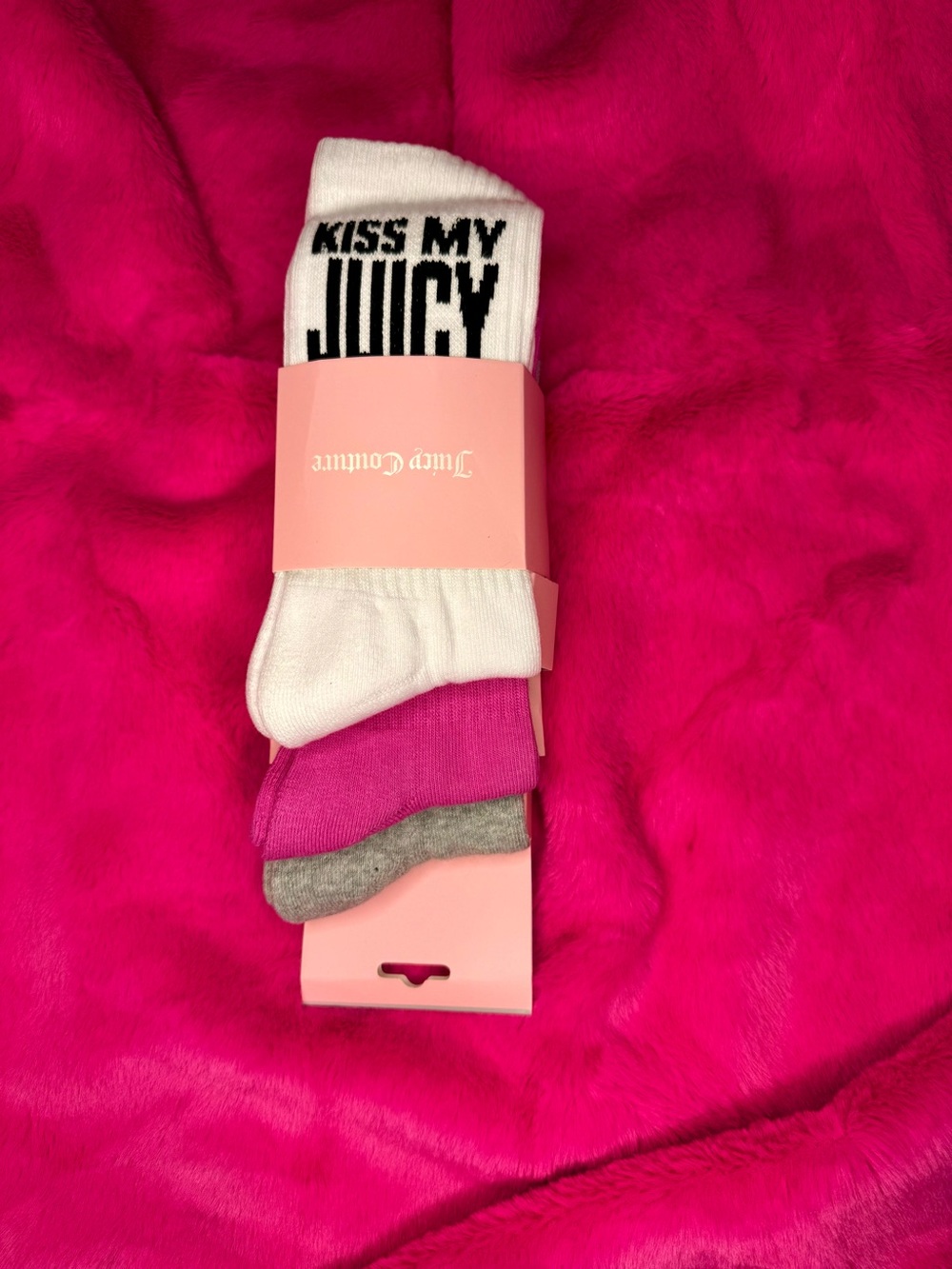 *NWT*Juicy Couture Women's 'Kiss My Juicy Ass' White & Pink & Grey Sock Set